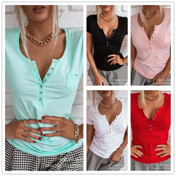 women's t-shirt mandylandy women casual button skinny shirt lady elegant short sleeve v neck slim fit bottoming, White
women's t-shirt mandylandy women casual button skinny shirt lady elegant short sleeve v neck slim fit bottoming, White