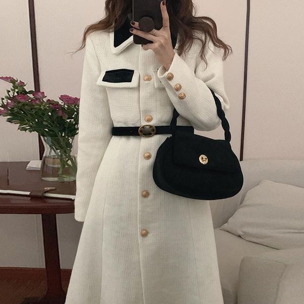 women's wool & blends vintage metal single breasted belt slim waist long coat women elegant turn down collar office lady jacket autumn, Black
women's wool & blends vintage metal single breasted belt slim waist long coat women elegant turn down collar office lady jacket autumn, Black