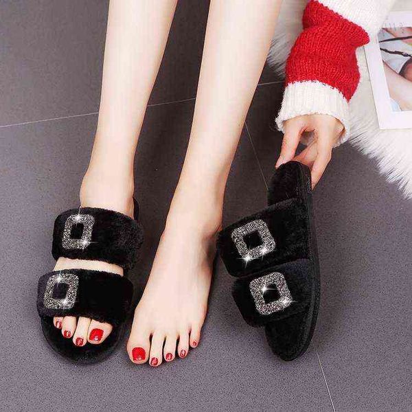 2022 rhinestone button cotton slippers, thick bottom, flat bottom, open toe slotted wool slippers, Black
2022 rhinestone button cotton slippers, thick bottom, flat bottom, open toe slotted wool slippers, Black