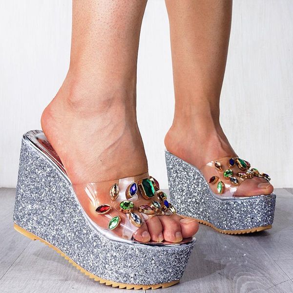 dress shoes 2021 women cyrstal bling mules wedges heels platform pvc summer slipper pumps, Black
dress shoes 2021 women cyrstal bling mules wedges heels platform pvc summer slipper pumps, Black