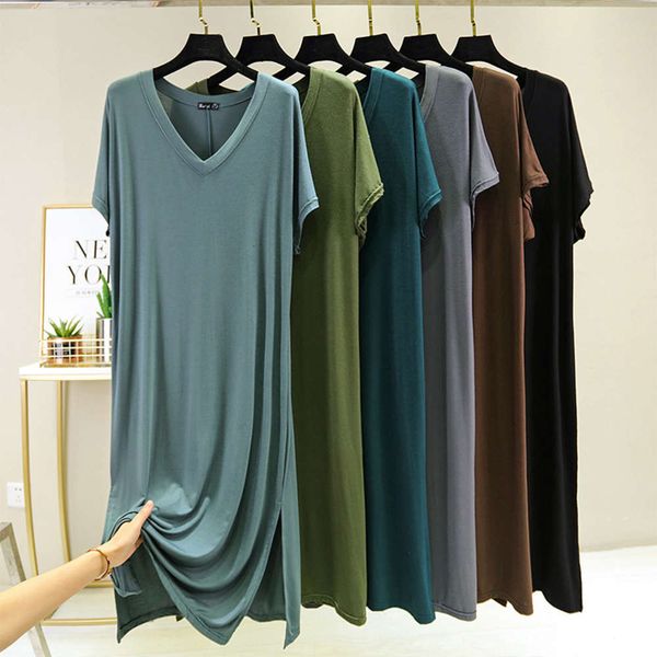 casual dress modal nightdress women's summer short sleeve v-neck loose split length fat mm large, Black;gray
casual dress modal nightdress women's summer short sleeve v-neck loose split length fat mm large, Black;gray