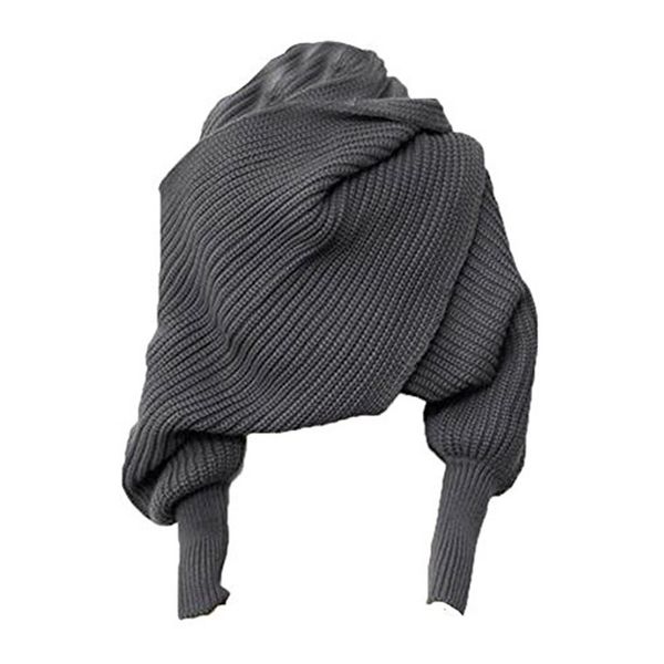 Fashion knitted scarf women's warm autumn and winter wool shawl monochrome sleeve, Blue;black 
Fashion knitted scarf women's warm autumn and winter wool shawl monochrome sleeve, Blue;black