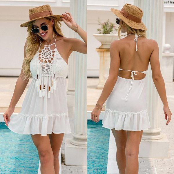 korean style summer hollow tassel stitching strap beach dress 2 peice set women women's swimwear, White;black
korean style summer hollow tassel stitching strap beach dress 2 peice set women women's swimwear, White;black