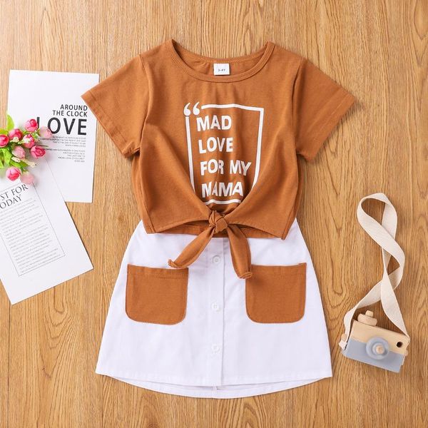summer girl's fashion letters print tie belt round neck tshirt pocket design skirt kids simple casual suit clothing set sets, White
summer girl's fashion letters print tie belt round neck tshirt pocket design skirt kids simple casual suit clothing set sets, White