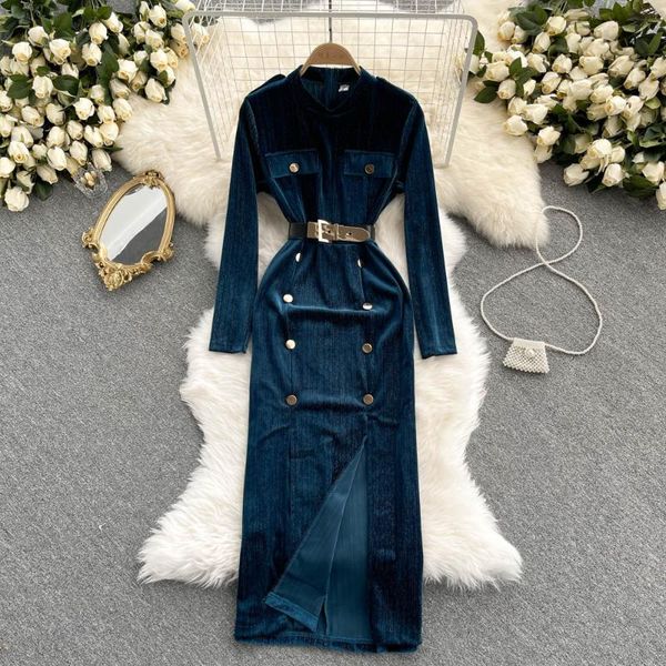 casual dresses high-end elegant dress women's fashion bronzing velvet mid-length high waist slimretro split autumn, Black;gray
casual dresses high-end elegant dress women's fashion bronzing velvet mid-length high waist slimretro split autumn, Black;gray