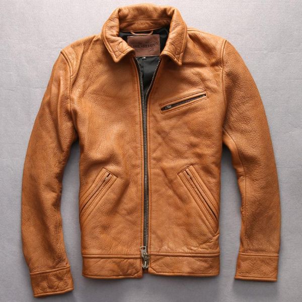 men's leather & faux solid jacket men import thick goatskin turn down collar yellow multi-pockets ziper black casual sheepskin coat for
men's leather & faux solid jacket men import thick goatskin turn down collar yellow multi-pockets ziper black casual sheepskin coat for