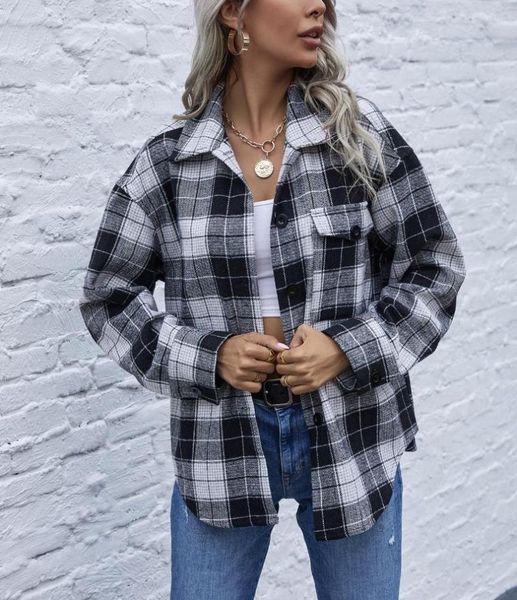 women's jackets 2021 fashion plaid shirts women autumn coats buttons pockets female coat streetwear ladies spring loose outwear, Black;brown
women's jackets 2021 fashion plaid shirts women autumn coats buttons pockets female coat streetwear ladies spring loose outwear, Black;brown