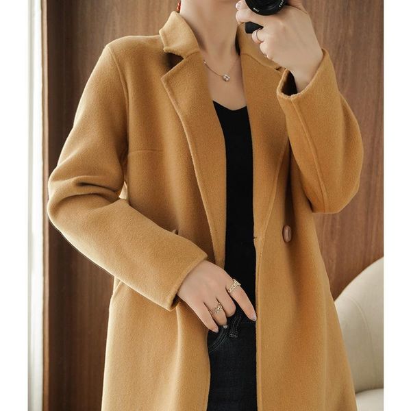 women's wool & blends temperament suit collar double-sided cashmere coat medium long loose in autumn and winter 2021, Black
women's wool & blends temperament suit collar double-sided cashmere coat medium long loose in autumn and winter 2021, Black