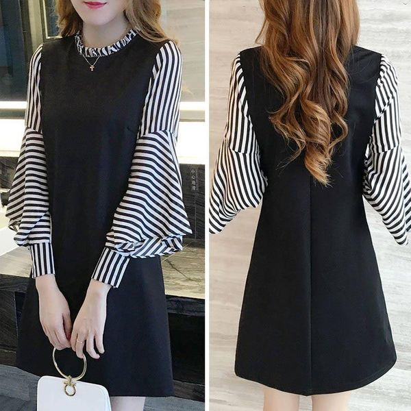 ly women autumn dress patchwork striped ruffled collar knee-length slim fit clothes do99 casual dresses, Black;gray
ly women autumn dress patchwork striped ruffled collar knee-length slim fit clothes do99 casual dresses, Black;gray