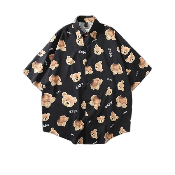 men's casual shirts kpop broken bear retro shirt men hip hop short sleeve loose student vintage clothes for teens camisas de hombre, White;black
men's casual shirts kpop broken bear retro shirt men hip hop short sleeve loose student vintage clothes for teens camisas de hombre, White;black