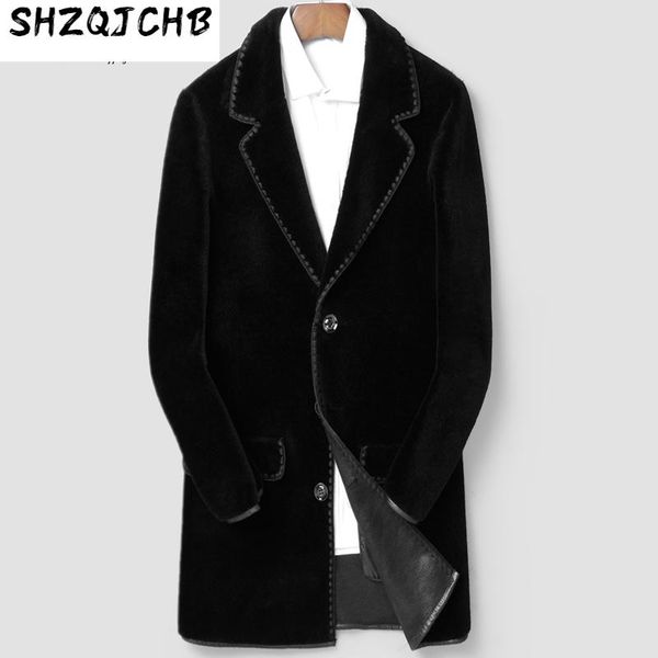 men's leather & faux shzq winter sheep shearing fur one medium and long wool suit collar coat, Black
men's leather & faux shzq winter sheep shearing fur one medium and long wool suit collar coat, Black