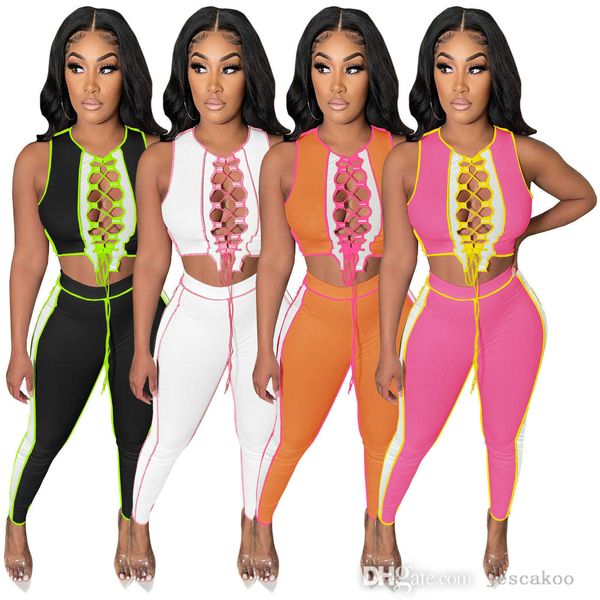 womentwo piece sets summer designer fashion women's round neck multi color bandage color matching pit strip vest leggings suit, White
womentwo piece sets summer designer fashion women's round neck multi color bandage color matching pit strip vest leggings suit, White