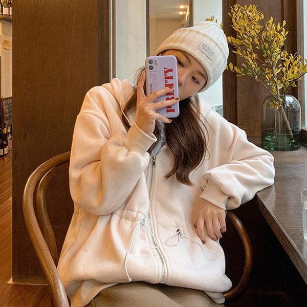 3 colors 2021 korean women autumn winter hoodie coats warm zipper jacket casual clothing female lace up coat womens (f4200), Black;brown
3 colors 2021 korean women autumn winter hoodie coats warm zipper jacket casual clothing female lace up coat womens (f4200), Black;brown