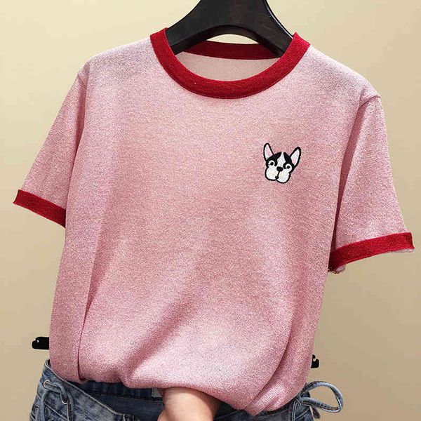 women's t-shirt embroidery dog patchwork knitted t shirt women thin summer arrivals o-neck short sleeve 3colors w7ty, White
women's t-shirt embroidery dog patchwork knitted t shirt women thin summer arrivals o-neck short sleeve 3colors w7ty, White