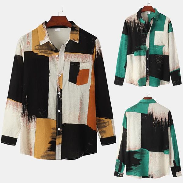 men's casual shirts button turn-down color print long collar sleeve splice shirt men, White;black
men's casual shirts button turn-down color print long collar sleeve splice shirt men, White;black