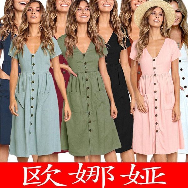 casual dresses woman summer dress 2021 selling fashion v-neck button all-match pocket short-sleeved vestidoes ony0864, Black;gray
casual dresses woman summer dress 2021 selling fashion v-neck button all-match pocket short-sleeved vestidoes ony0864, Black;gray