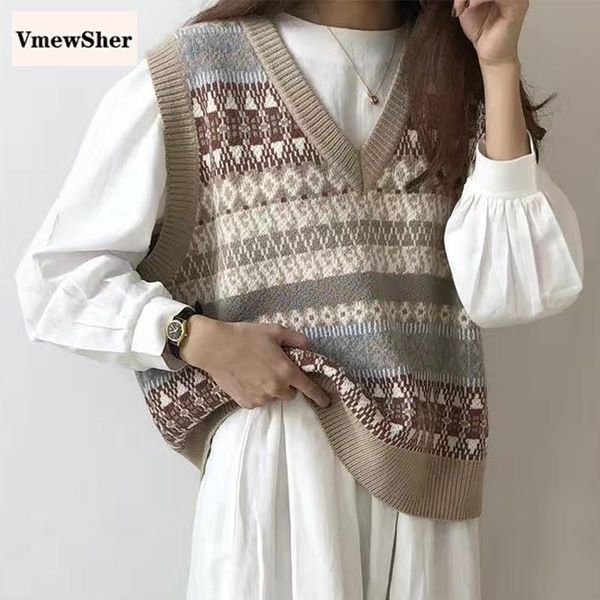vmewsher v neck knitted sweater vest autumn winter korean style sleeveless short loose female pullovers women's vests, Black;white
vmewsher v neck knitted sweater vest autumn winter korean style sleeveless short loose female pullovers women's vests, Black;white
