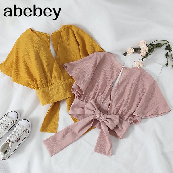 summer short sleeve blouse women crop elegant back bow bandage shirt ladies backless kawaii blusas 20904 210512, White
summer short sleeve blouse women crop elegant back bow bandage shirt ladies backless kawaii blusas 20904 210512, White