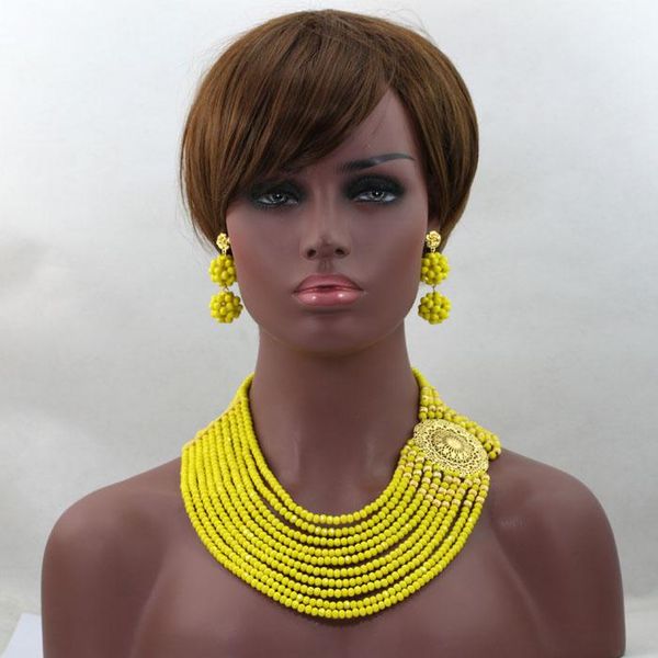 earrings & necklace yellow wedding set african braid nigerian crystal beaded jewelry 10 layers lady alj609, Silver
earrings & necklace yellow wedding set african braid nigerian crystal beaded jewelry 10 layers lady alj609, Silver