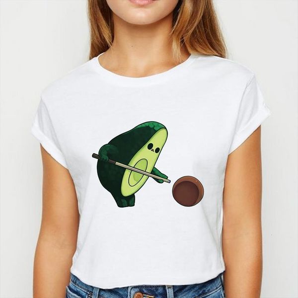 avocado playing billiards vogue spring women t shirt summer recreational ropa mujer o collar shirts, White 
avocado playing billiards vogue spring women t shirt summer recreational ropa mujer o collar shirts, White
