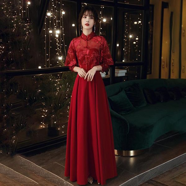 ethnic clothing bride retro mandarin collar appliques beading prom dresses a line tulle evening dress wedding party toast gowns, Red
ethnic clothing bride retro mandarin collar appliques beading prom dresses a line tulle evening dress wedding party toast gowns, Red