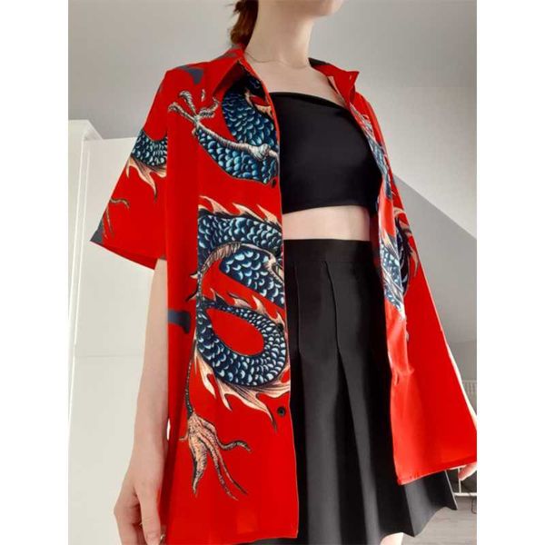 summer blouse shirt women 2021 fashion dragon pattern loose streetwear short sleeve turn-down collar vintage blouses women's & shirts, White
summer blouse shirt women 2021 fashion dragon pattern loose streetwear short sleeve turn-down collar vintage blouses women's & shirts, White