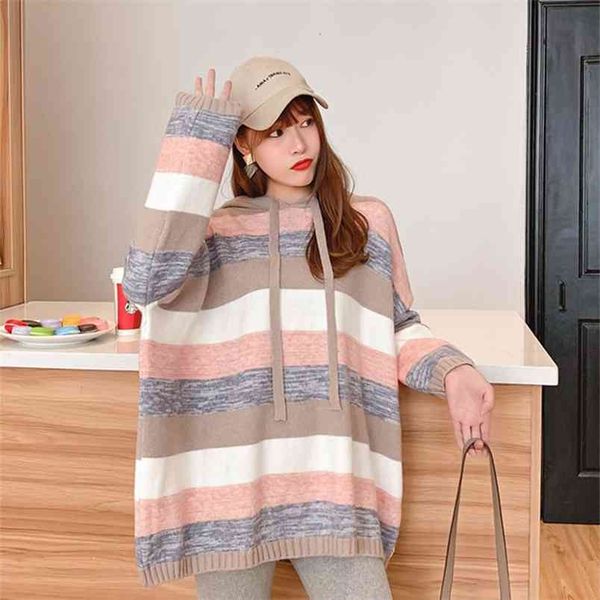 striped hooded knitted sweater coat female sweet lazy wind loose casual long sleeve pullover jumpers spring 210427, White;black
striped hooded knitted sweater coat female sweet lazy wind loose casual long sleeve pullover jumpers spring 210427, White;black