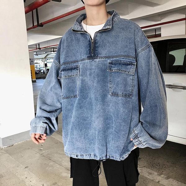 spring and autumn trendy simple denim jacket hip hop youth versatile casual stand collar pullover men's jackets, Black;brown
spring and autumn trendy simple denim jacket hip hop youth versatile casual stand collar pullover men's jackets, Black;brown