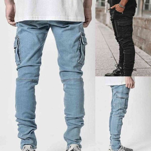 fashion men jeans casual multi pockets solid color male denim pants slim mid waist stretchy skinny trousers, Blue
fashion men jeans casual multi pockets solid color male denim pants slim mid waist stretchy skinny trousers, Blue