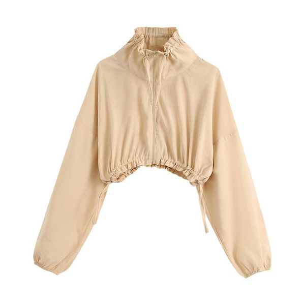 women's jackets 2021 summer high-neck lace-up adjustable long sleeve drape short jacket elastic cuffs hem, Black;brown
women's jackets 2021 summer high-neck lace-up adjustable long sleeve drape short jacket elastic cuffs hem, Black;brown