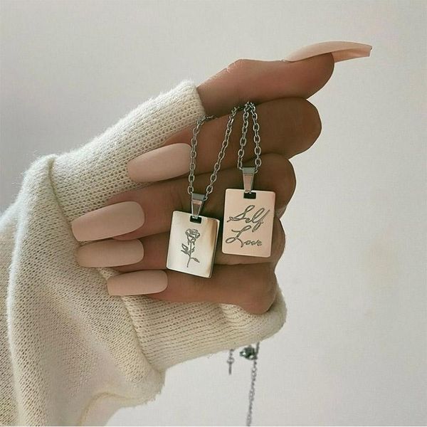 pendant necklaces rose flower for women stainless steel gold chain nameplate girlfriend gift jewelry wholesale, Silver
pendant necklaces rose flower for women stainless steel gold chain nameplate girlfriend gift jewelry wholesale, Silver