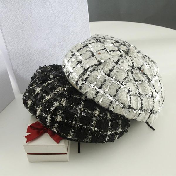 wide brim hats 2021 elegant women sequins plaid beret for female fashion winter octagonal adjustable autumn brand women's painter hat, Blue;gray
wide brim hats 2021 elegant women sequins plaid beret for female fashion winter octagonal adjustable autumn brand women's painter hat, Blue;gray