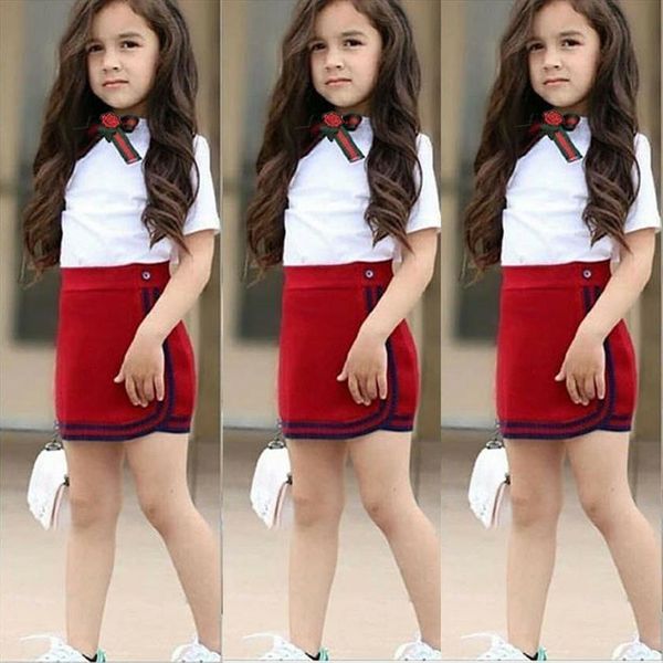 cute girls uniform newborn kids baby clothes bow flower tie t shirt red skirts outfits, White
cute girls uniform newborn kids baby clothes bow flower tie t shirt red skirts outfits, White