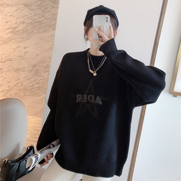 tide embroidered letter five pointed star women's bf style leather label loose round neck outside wearing knitted sweater, White
tide embroidered letter five pointed star women's bf style leather label loose round neck outside wearing knitted sweater, White
