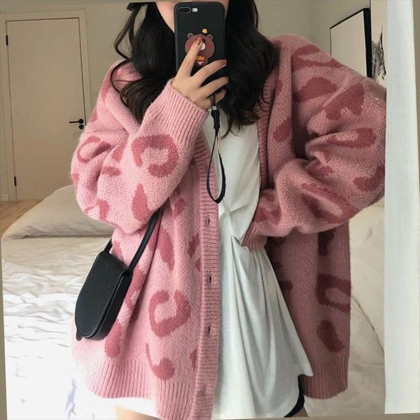 women korean casual autumn sweater pink leopard v neck long sleeve cardigans loose coat pull femme, White;black
women korean casual autumn sweater pink leopard v neck long sleeve cardigans loose coat pull femme, White;black