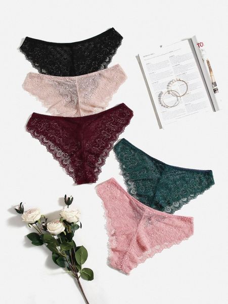 5pack plus floral lace panty n3kn#, Black;white