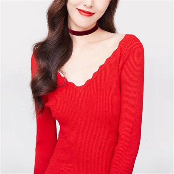 autumn winter v-neck long sleeve red base knitting sweater women's slim pullover sweaters, White;black
autumn winter v-neck long sleeve red base knitting sweater women's slim pullover sweaters, White;black