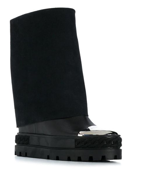 boots fashion woman glitter plated round toe roman foldover suede leather increased heels thick platforms mid-calf boot, Black
boots fashion woman glitter plated round toe roman foldover suede leather increased heels thick platforms mid-calf boot, Black