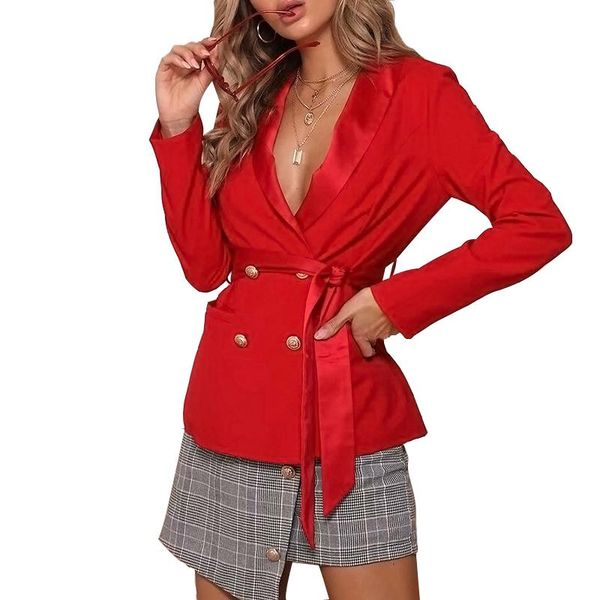 women's suits & blazers 2021 est autumn red casual blazer v neck long sleeve women suit jacket slim belt double breasted pink black coa, White;black
women's suits & blazers 2021 est autumn red casual blazer v neck long sleeve women suit jacket slim belt double breasted pink black coa, White;black