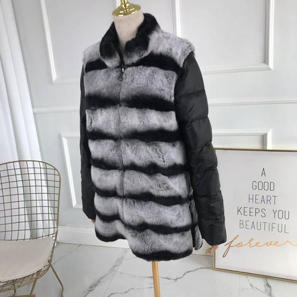 women's fur & faux women winter real rex coat vest waistcoat with zipper down sleeves standing collar chinchilla, Black
women's fur & faux women winter real rex coat vest waistcoat with zipper down sleeves standing collar chinchilla, Black
