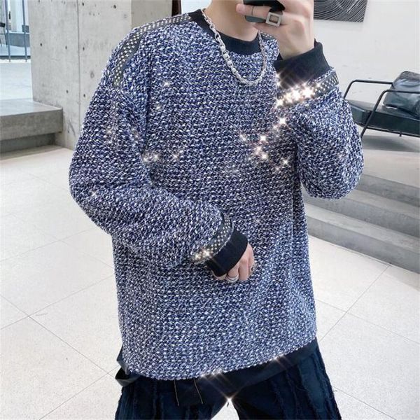 men's sweaters nightclub shiny rivet sweater men and women bar singer performance clothes loose pullover knit blusa de frio masculino, White;black
men's sweaters nightclub shiny rivet sweater men and women bar singer performance clothes loose pullover knit blusa de frio masculino, White;black