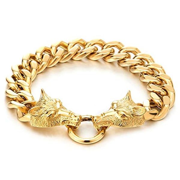 link, chain fashion retro punk design animal wolf head ring bracelet men's motorcycle nightclub accessories, Black
link, chain fashion retro punk design animal wolf head ring bracelet men's motorcycle nightclub accessories, Black