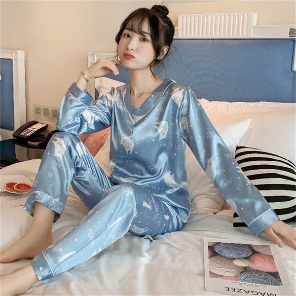 long sleeve silk pajamas sets for women autumn satin sleepwear pyjamas nightwear young girl pijama femme v-neck homewear 211116, Black;red
long sleeve silk pajamas sets for women autumn satin sleepwear pyjamas nightwear young girl pijama femme v-neck homewear 211116, Black;red