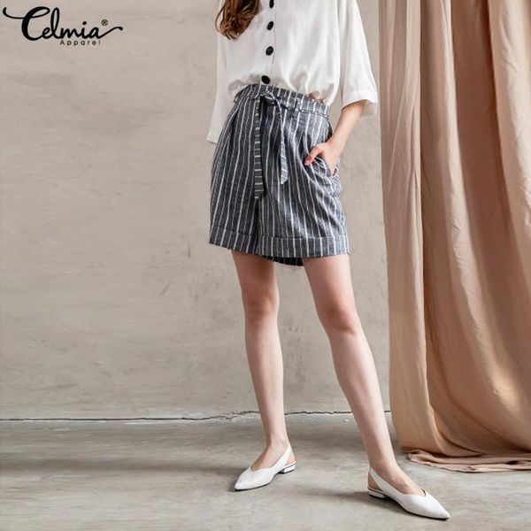 women's shorts celmia plus size belted waist striped boho women high loose bottom vintage 2021 summer beach casual, White;black
women's shorts celmia plus size belted waist striped boho women high loose bottom vintage 2021 summer beach casual, White;black