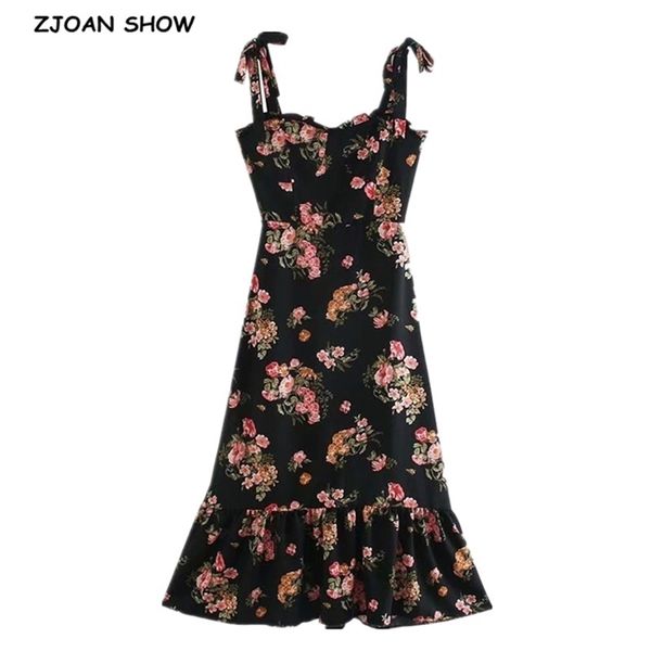 vintage french floral print bandage spaghetti strap ruffles hem midi dress retro women tie bow sling slit summer vestido 210429, Black;gray
vintage french floral print bandage spaghetti strap ruffles hem midi dress retro women tie bow sling slit summer vestido 210429, Black;gray