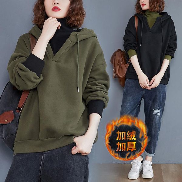 women loose turtleneck fake two pieces thicken hooded sweatshirt winter korean oversized simple casual wild ladies pullover women's ho, Black
women loose turtleneck fake two pieces thicken hooded sweatshirt winter korean oversized simple casual wild ladies pullover women's ho, Black