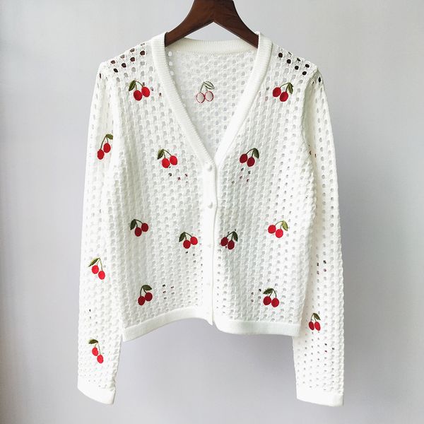59% off factory outlet store summer cut cherry embroidery single breasted knitted cardigan for women, White;black
59% off factory outlet store summer cut cherry embroidery single breasted knitted cardigan for women, White;black