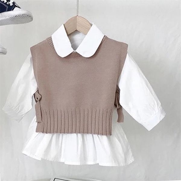 spring autumn baby girls sweet candy color knitting sweater vest shirts clothing sets children korean blouse outfits 211104, White
spring autumn baby girls sweet candy color knitting sweater vest shirts clothing sets children korean blouse outfits 211104, White