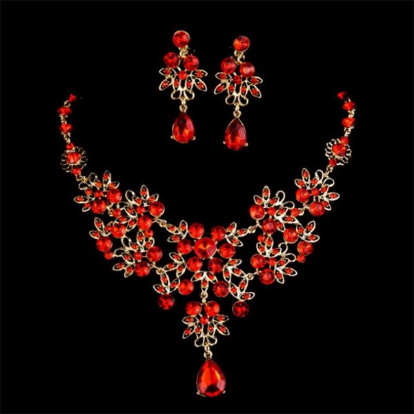chains fashion high-end european and american atmosphere red crystal earrings necklace two-piece bridal jewelry dress matching set, Silver
chains fashion high-end european and american atmosphere red crystal earrings necklace two-piece bridal jewelry dress matching set, Silver