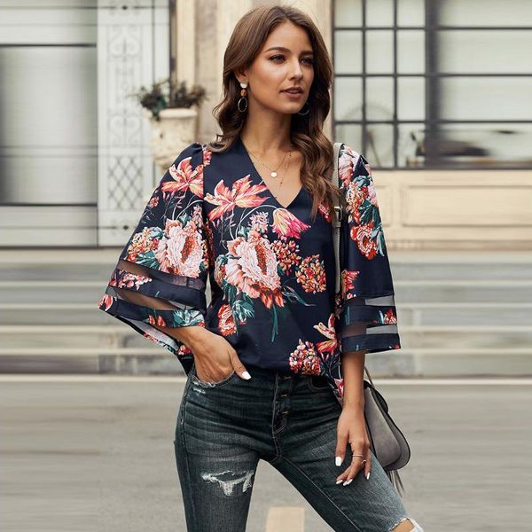 women's blouses & shirts european and american chiffon printed shirt short sleeve v-neck pullover, White
women's blouses & shirts european and american chiffon printed shirt short sleeve v-neck pullover, White